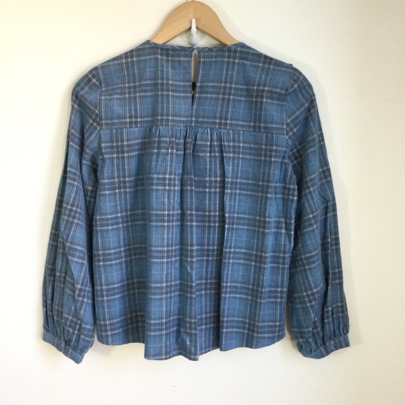 Zara Shirt Blue Plaid Top Long Sleeves size XS - Picture 4 of 7